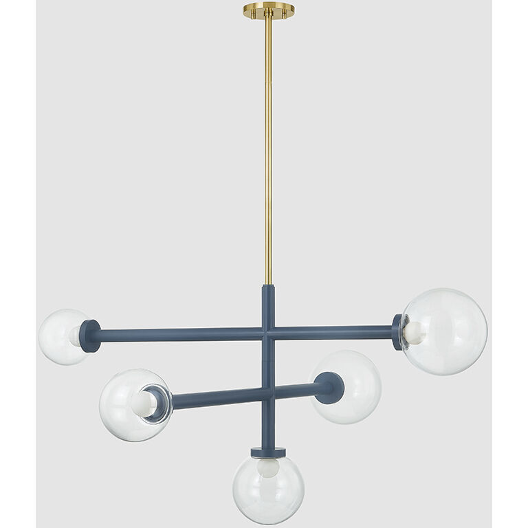 Sia 5 Light 43.25 inch Aged Brass/Slate Blue Chandelier Ceiling Light